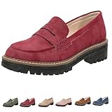 Damen-Mokassins Slip On Loafers weich mit Plateau Sommerschuhe bequem elegant Frühling Sommer Herbst, rot, 37 EU