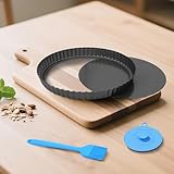 Highkit Quicheform 28 cm, Tarteform mit Hebeboden, Antihaftbeschichtete Quiche Backform, Rund, Wellenrand, Obstkuchenform, Tortenboden Backform für quiche, tarte, pie, Stahl, Dunkelgrau