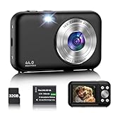 Digitalkamera, Fotokamera Kompaktkamera mit 32GB Karte, 1080P 44MP Kamera Fotokamera mit 16X Digitalzoom und 1 Batterien, 2.4” LCD Kamera für Kinder, Teenager, Anfänger (Schwarz)