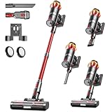 Akku Staubsauger 48000Pa/580W/65Min, 1,8L Staubsauger Kabellos mit Display, Anti-Tangle-Bürste, Selbststehend, Wandladestation, 8-Schicht-Filtration, Ultraleise, für Tierhaare/Teppiche/Hartböden/Auto