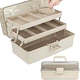 Creahaus 32cm 3-Regal Mehrzweck-Aufbewahrungsbox, Sortierbox, Organizer Box, Bastelbox, Nähkasten, Medizinkoffer, Toolbox, Angelkoffer mit 2 Regalen(Brown)
