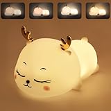 Nachtlicht Kinder,Silikon LED Nachtlicht, Elch Nachttischlampe Wiederaufladbar mit 4 Lichtmodi Touch Portable Stilllicht für Kinderzimmer Kleinkind Baby Weihnachtsgeschenke