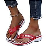 EXECAB Damen Zehentrenner Sandalen Damen Strass Flip-Flops Sommer PU-Leder Clip -Toe Pantoffeln Gummi Plateau Slippers Freizeit Strandschuhe