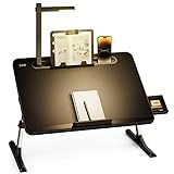 Tisch Bett Laptoptisch, SAIJI Bett Tisch mit LED Lampe, Höhen Winkel verstellbar, mit Buchständer, Schublade, Lap Stopper, Tablet Schlitz, Schlittenbeine