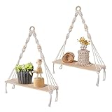 Beiktehy 2er Makramee Wandregal Holz Wanddeko Regal Wand Boho Deko Hängeregal für Wohnzimmer Schlafzimmer Kinderzimmer Balkon