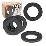 Lun Fix Unterlegscheiben M12 – 10 Stück DIN 125 Ø13–24 mm Stahl schwarz galvanisch verzinkt flache Beilagscheiben für Holz Metall Maschinenbau Zaun Montage