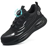 GUDECIUS Sicherheitsschuhe Arbeitsschuhe Herren Damen Leicht Stahlkappenschuhe Drehverschluss Atmungsaktiv Arbeitsschutzschuhe Schwarz 39 EU