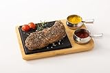 Susable Lavastein Steak-BBQ Servierbrett Set,Hot Stone Steingrill Set aus Bambusbrett Lavastone,Grillen auf heißem Stein,perfekt als Grillbrett,Steakbrett,Grill Zubehör für Steak,Burger&Sushi(klein)