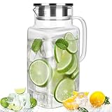 Ezvsevuo Glaskaraffe 1,5 Liter Wasserkaraffe mit Edelstahl Deckel,Karaffe Glaskrug für Heißes Wasser,Kaltes Wasser,Eistee,Milch 1500ml Glas Krug Wasser Karaffe mit V-förmiger Auslauf für Fruchtsaft
