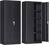 SUPEER Aktenschrank,Metallschrank mit 4 höhenverstellbaren Fachböden,Stahlblech Pulverbeschichtung,Stahlschrank für Werkzeuge,Garage180 x 80 x 40 cm（schwarz）
