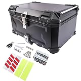 Hopzty 65L Motorrad Topcase, Wasserdicht Motorrad Top Box Topcase Roller Koffer mit Sicherheitsschloss, Motorradkoffer mit InstallierenTrägerplatte (Schwarz)