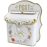 YCYRF Wand briefkasten Vintage für den Außenbereich, Hänge Briefkasten Weiß im Antiken Stil, Nostalgischer Charme, Wohndeko, Metall-Einwurfkasten mit Gartenblumenmuster 28×10×31cm