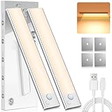 Unterbauleuchte Küche LED Schrankbeleuchtung Bewegungsmelder - Warmweiß Lampe Akku Licht Beleuchtung Batterie Schrank Innen Lichtleiste Kabellos Leuchte Leiste light USB Küchen Aufladbar Schranklicht