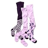 wellyou – 3er Set Kinder Strumpfhosen Mädchen – Baby Strumpfhosen gestreift, unifarben & geblümt in Lila – Baumwollstrumpfhosen aus Ökotex zertifizierten Materialien (gr 98-104 | 3-4 Jahre)