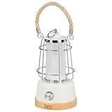LED Akku Campinglampe Laterne 370lm dimmbar – USB wiederaufladbar, Farbtemperatur 2200–6500K, bis 75h Leuchtdauer, IP44 Outdoor Laterne mit Powerbank, Bambus & Hanfseil