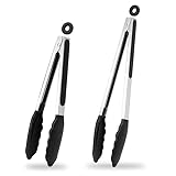 Küchenzange 2er Set - 9 Zoll und 12 Zoll Edelstahl Kochzange mit Silikonspitzen zum Kochen, Grillen, Grillen, Buffet Servieren (Silikon)