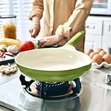 XIUWOUG Keramik Bratpfanne, Edelstahlpfanne Unbeschichtet, Ofenfest Steakpfanne Kochpfanne Für Alle Herdarten I Induktionspfanne, Edelstahlpfanne Für Omelett-Kochen,Grün,24cm