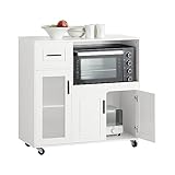 SoBuy FSB78-W Sideboard auf Rollen Küchenwagen Mikrowellenschrank Küchenschrank Rollwagen Aufbewahrungsschrank Küchekommode Küchentrolley Weiß BHT ca. 88,5x89x40cm