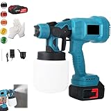Farbsprühsystem Akku Mit 5 Düsen, Wireless Electric Paint Sprayer, Farbspritzpistole Elektrisch Mit 1/2 X Akku Und 800 Ml Tank Zum Wandfarbe, Zäunen, Decken, Schränken (10 Zellen,1 Batterie)