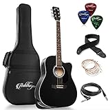 Ashthorpe Dreadnought Cutaway Akustikgitarre mit Cutaway, Premium-Klangholz, Schwarz
