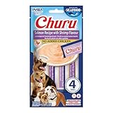 INABA Churu Cremige Hundesnacks mit natürliches Fleisch, Getreidefrei, Zuckerfrei, Kalorienarm, Köstliche Hundeleckerli mit Lachs, herzhafte fleischige Leckerlies für alle Hunde 56 g (1er Pack)