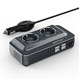 BESTEK 200W KFZ Spannungswandler 12V auf 230V Wechselrichter mit 2 Steckdosen und 4 USB KFZ Ladegerät inkl. Zigarettenanzünderstecker schwarz