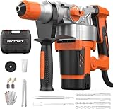 Protmex Bohrhammer SDS-Plus Schlagbohrmaschine - 1500W Abbruchhammer 3 in 1 Stemmhammer Max 4500 BPM Sicherheitskupplung Bohrhammer für Beton Stahlbeton Fliesenabnahme, Inklusive Chisels Bohrbutten