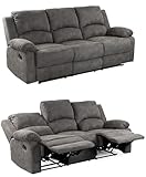 Dreisitzer-Sofa mit Tonnentaschenfederkern 204 cm breit, verstellbare 3er Couch durch praktische halbautomatische Relaxfunktion, Bezug Mikrofaser Vintage Anthrazit / 15131