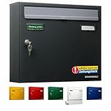 AL Briefkastensysteme Briefkasten Anthrazit RAL 7016 Basic 1er Briefkasten mit Namensschild und Schloss 1 Fach DIN A4 wetterfest - Postkasten Anthrazit Zaunbriefkasten