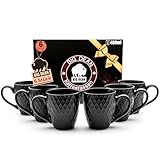 BigDean 6 Stück Kaffeetassen 400ml schwarz matt Kaffeebecher Keramik - Hochwertiges Kaffeetassen Set modernes Tassen Set in Geschenkbox