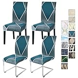 Alishomtll Stretch Stuhlbezug 4er/6er Set Stuhlhussen Schwingstuhl Elastische Stuhlhussen Abnehmbarer Waschbarer Esszimmerstühle Bezüge für Restaurant Hotel Bankett (Blau Geometrie, 4 Stück)