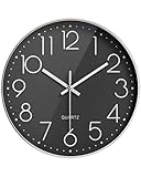 iMoebel Modern Quartz Lautlos Wanduhr, Wanduhr Kinder, Wanduhr Groß, Klassische 30 cm Wanduh, perfektes Dekor für Wohnzimmer, Zimmer, Büro für Wohnzimmer Schlafzimmer Küche (Silber/Schwarz)