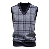 Herren Pullunder Ärmellos Kariert Strickweste V Ausschnitt Strickpullover Tracht Pullover ohne Ärmel Winterpullover Warm Herrenpullover Pulli Winter Strickpulli Männer Sweater Sleeveless