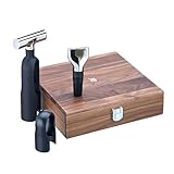 WMF Baric Wein Sommelier Set 3-teilig, Korkenzieher Set, Wein Zubehör, Folienschneider, Flaschenverschluss, in Walnussholzbox, schwarz