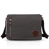 FANDARE Retro Umhängetasche Schultertasche Segeltuch Laptoprucksäcke für 14 Zoll Laptop Kuriertasche Herren Damen Crossbody Messenger Bag Reise Schule Hochschule Multifunktion Schulranzen Dark Grau B