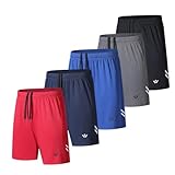 fovdtaa 5er-Pack Herren Sport Shorts Herren Sport Shorts mit Taschen und elastischem Bund, schnell trocknende Workout Shorts für Herren Laufhose, Schwarz, Grau, Blau, Marineblau, Rot,M