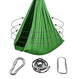 Hängeschaukel mit Seil und Karabiner, tragbare Stoffhängematte for drinnen und draußen(Green)