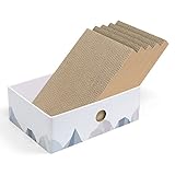 Conlun 5er-Pack Kratzbrett Katze mit Box, Beidseitige Kratzpappe für Katzen, Interaktive Öffnungen, Möbel-Schutz, Langlebig & Stabil (Mittel, Weiß)
