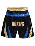 Miaeowve MMA Shorts Sporthose Kinder Kurz Kampfsport Boxen Trainingshose Kickboxen Muay Thai Boxing Grappling Boxhose Sparring Freefight Kampfshorts Blau und Gold 110-116