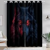 Verdunklungsvorhänge Wolf Geheimnisvoll Tier Fantasie Bedruckte Vorhänge Blickdicht mit ösen Verdunkelung, Gardinen Für Schlafzimmer Wohnzimmer Deko, H 245 x B 100 cm (2er Pack) Schwarz Rot