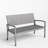 Amopatio Polyrattan Gartenbank, Wetterfest Sitzbank UV-beständig, Gartenmöbel bis 240kg belastbar für 2 Personen Garten Terrasse Bank, 122x60x87cm, Grey