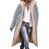 Daunenmantel Damen Lang, Kuscheljacke Damen Flauschig, Wintermantel Lang Warm Winterjacke Outdoor Gefütterte Fleecejacken Winter Jacke Herbst Mantel Herbstjacke Übergangsjacke Steppjacke Parka