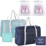 Reisetasche, Tragetasche, Nylon, leicht, faltbar, Reisetasche, wasserabweisend, Sport, Fitnessstudio, Reisetasche, Wochenender, Übernachtungstasche, Blau, Grün, 2 Beutel, Einfachheit