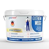 Preismaxx Wandfarbe weiß 10l Extrem Weiss Innenfarbe sehr hohe Deckkraft Klasse 1 - Nassabriebklasse 1 matt Extrem deckend Ausbesserungsfarbe 10 L