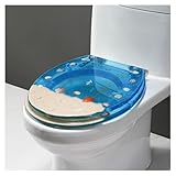 Ocean Series Art Toilettensitz aus Kunstharz, langsam schließend, 3D-Effekte, robuster Toilettendeckel mit Delfin, Seestern, echten Muscheln und Sand für U/V/O Typ WC (C)