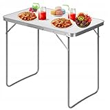 KRUMAD Campingtisch Klappbar 70x50x60 cm, Gartentisch Ausziehbar, Klapptisch Camping, Wetterfest und Stabil, Ideal für Camping, Garten, Balkon, Picknick, Höhenverstellbar, Tragbar mit Griff