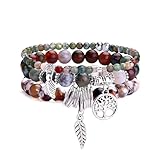 Dochais 3 Stück Boho Armbänder Damen, Yoga Armband Damen Chakra, Verstellbares Bohemian Armband, Boho Schmuck Bracelet, Rosenquarz Turmalin Edelstein Armband Set Für Damen (3 Stück, Stil 4)