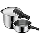 WMF Perfect One Pot Schnellkochtopf Set Induktion 2-teilig, Dampfkochtopf 6,5l + 3l, großes Kochsignal, 2 Kochstufen, abnehmbarer Deckelgriff, Edelstahl