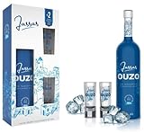 Jassas Ouzo 40% 0,7l + 2 Gläser in hochwertiger Geschenkbox | Besonders mild | Limited Edition | Älteste Ouzo Destillerie der Welt