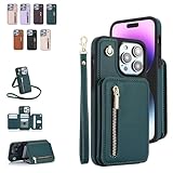 Generisch Fertilvrsus Phone Case, Fertilvrsus Wallet Case, PU Leather Flip Cover with Card Slots, Wrist Strap & Crossbody Lanyard, for iPhone 15/14/13/12Pro Max(15 Pro,Green)